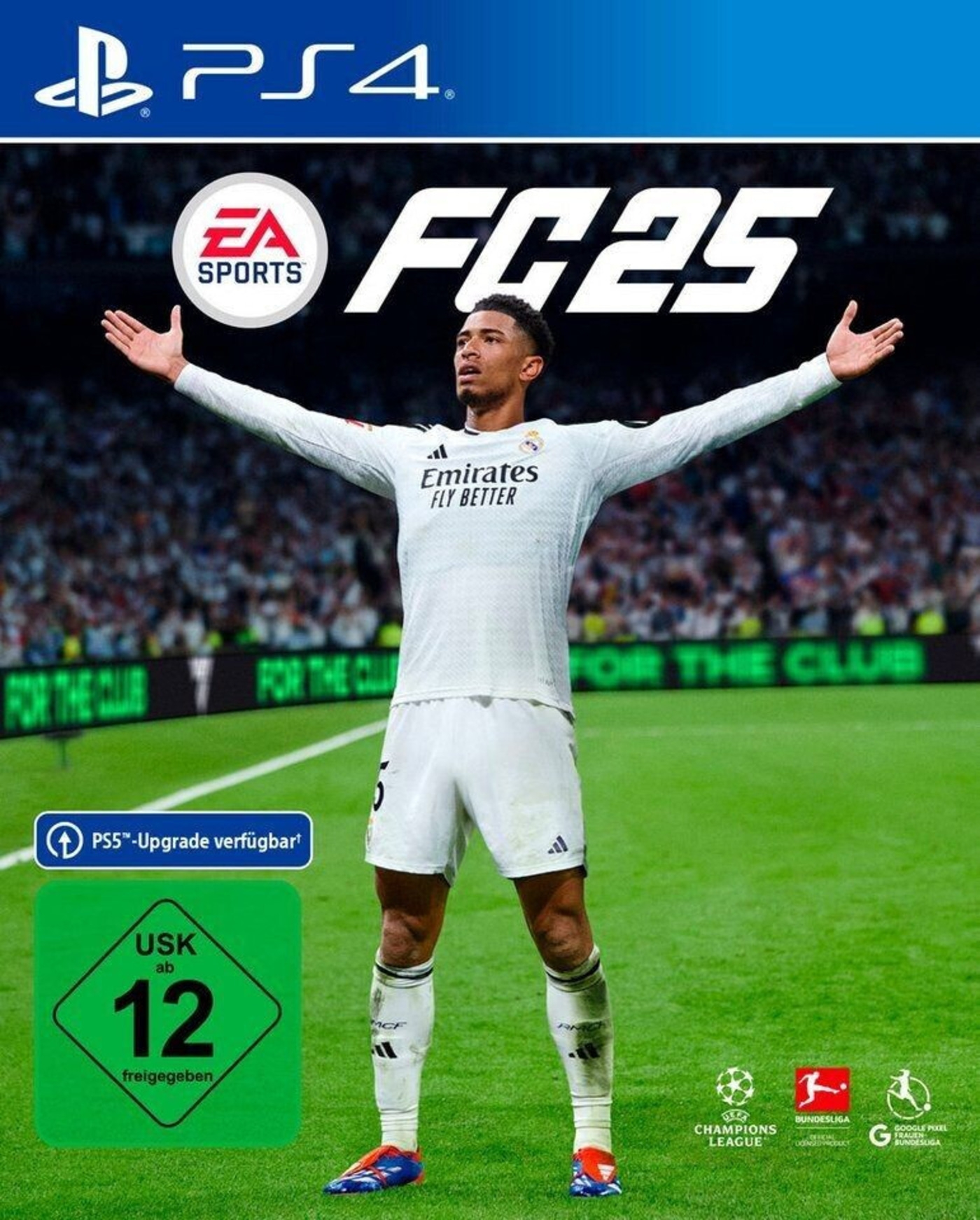 FC25 PS4 Spielcover mit Fußballspieler, EA Sports Logo und USK 12 Siegel.