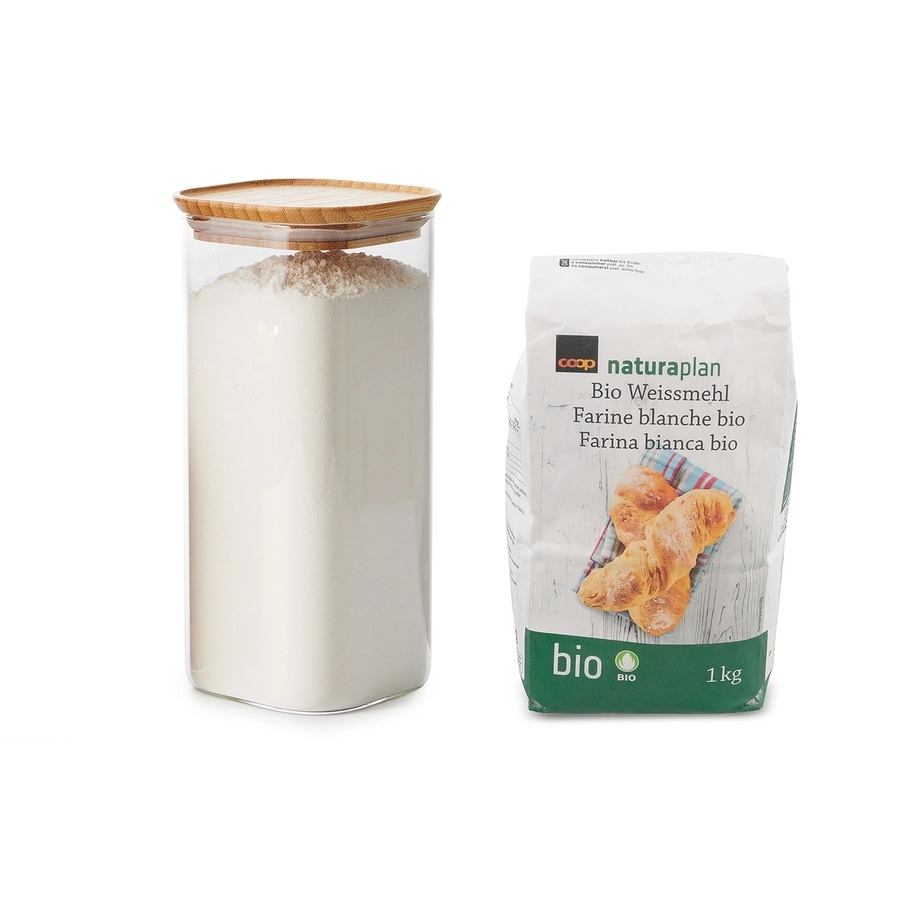 BETTY BOSSI Vorratsdose Glas 1.7 l - 2 Stück Glas Silikon Bambus Braun NEU