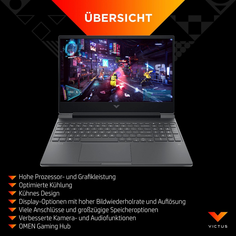 Ein Victus Laptop mit "Übersicht" und Features