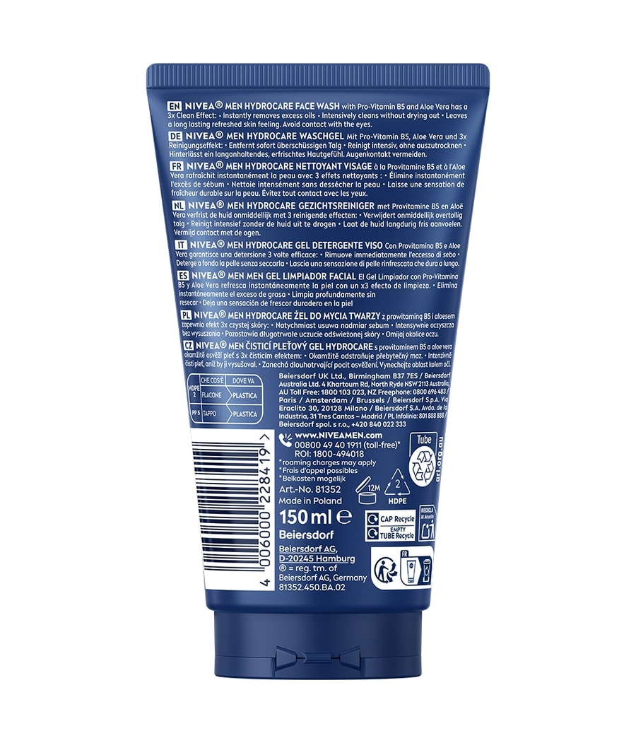 NIVEA MEN HydroCare Waschgel XXL 2 x 150ml Gesichtswaschgel