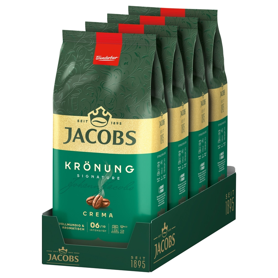 JACOBS Kaffeebohnen Krönung Crema 4 x 1 kg ganze Kaffee Bohnen geröstet Röstung