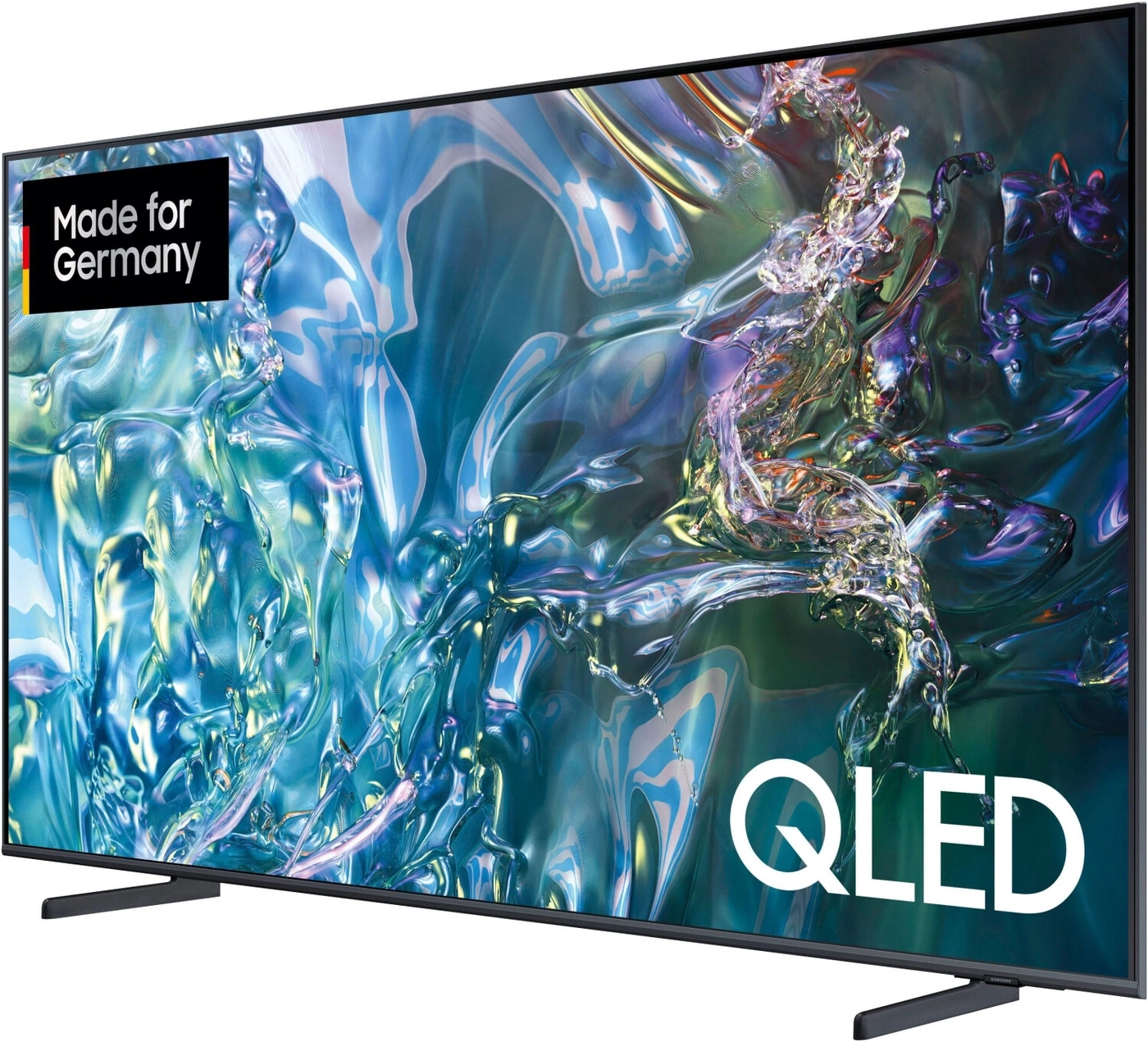 Ein QLED Fernseher mit dem Aufdruck Made for Germany.