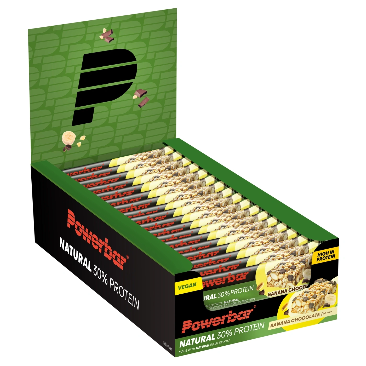 Verpackung mit Bananen-Schoko-Proteinriegeln von Powerbar mit viel Protein.