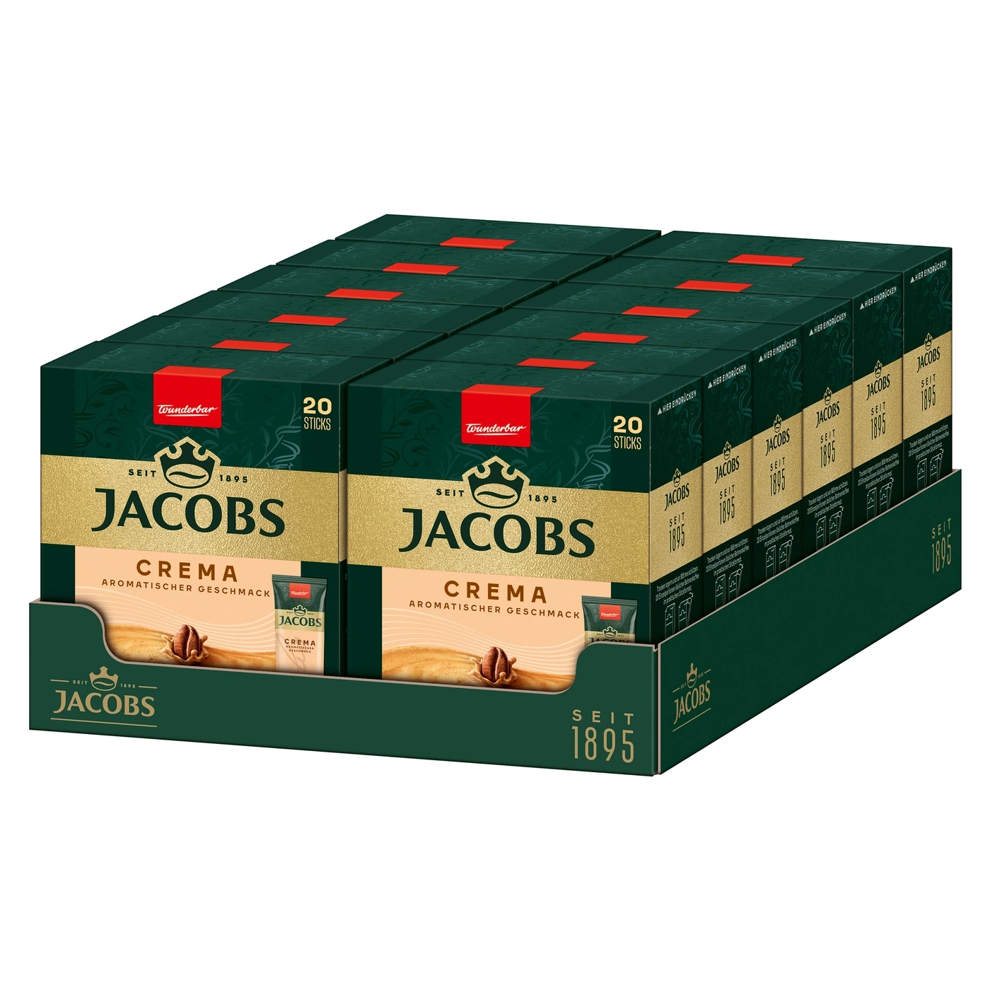 Jacobs Crema aromatischer Geschmack, 20 Sticks, goldenes Design