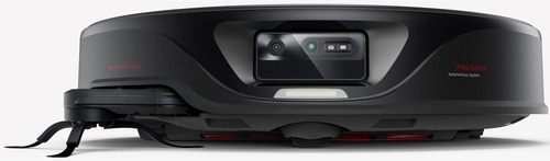 Schwarzer Roboter-Staubsauger mit Kamera und FlexArm Design, Präzisionssystem.