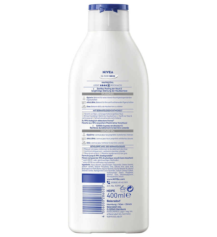 NIVEA Körperlotion mit Urea und AHA/BHA für intensive Feuchtigkeit und Stärkung der Hautbarriere