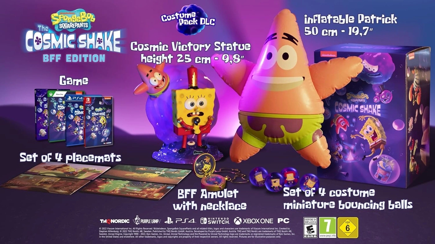 SpongeBob SquarePants: The Cosmic Shake BFF Edition mit Spiel, Statue, aufblasbarem Patrick, Amulett und mehr.