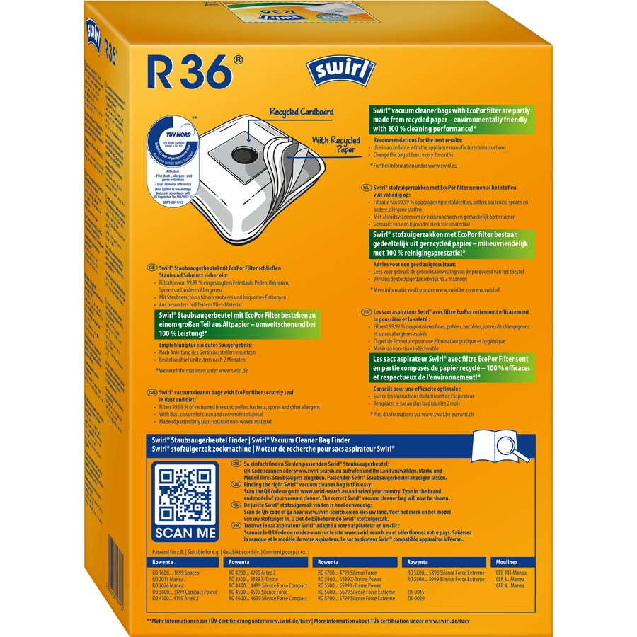 SWIRL Staubsaugerbeutel R 36 EcoPor® für Rowenta Moulinex 12 Beutel