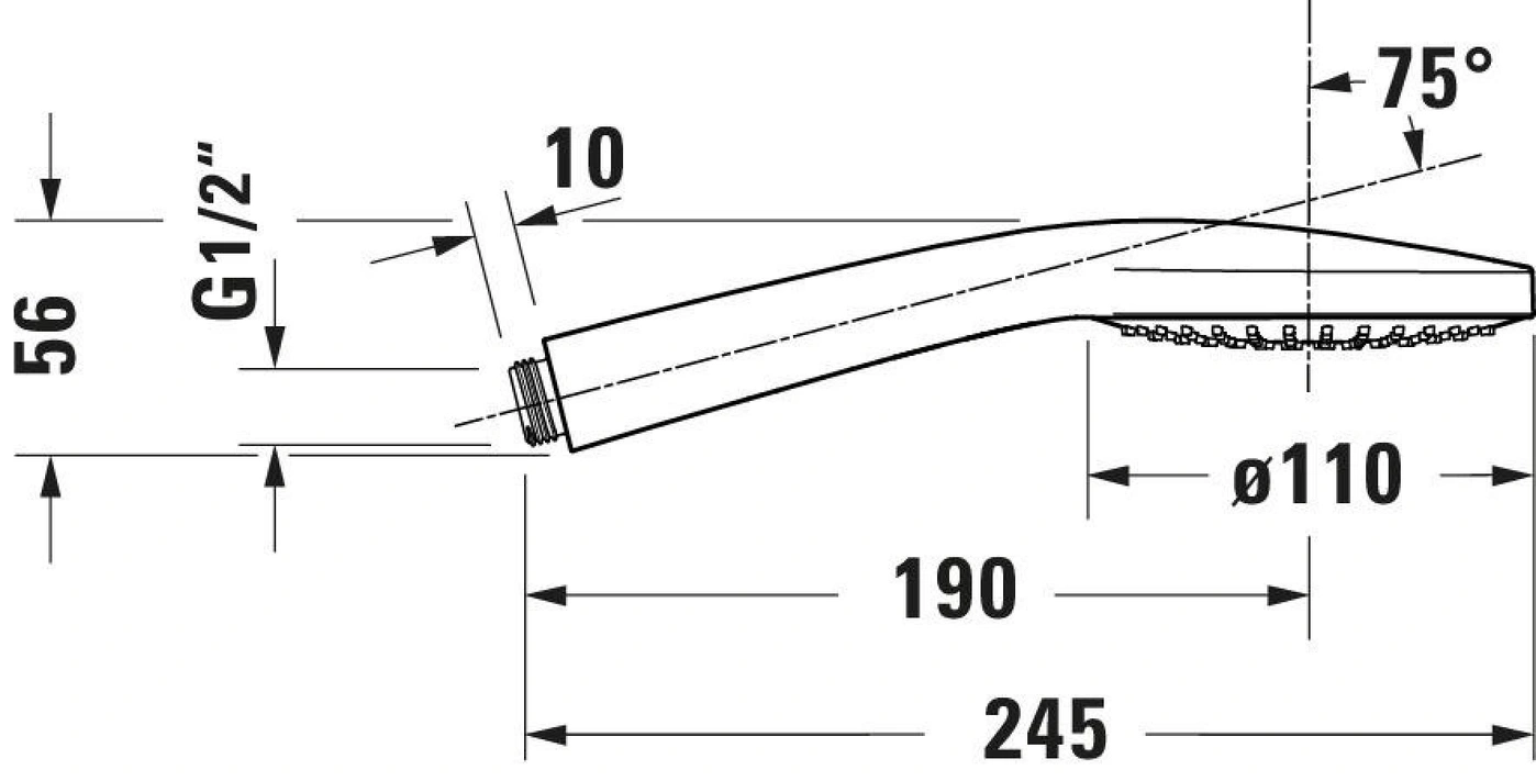 Duschkopf mit Abmessungen: 56mm, G1/2", 10mm, 190mm, 245mm, Ø110mm, 75°