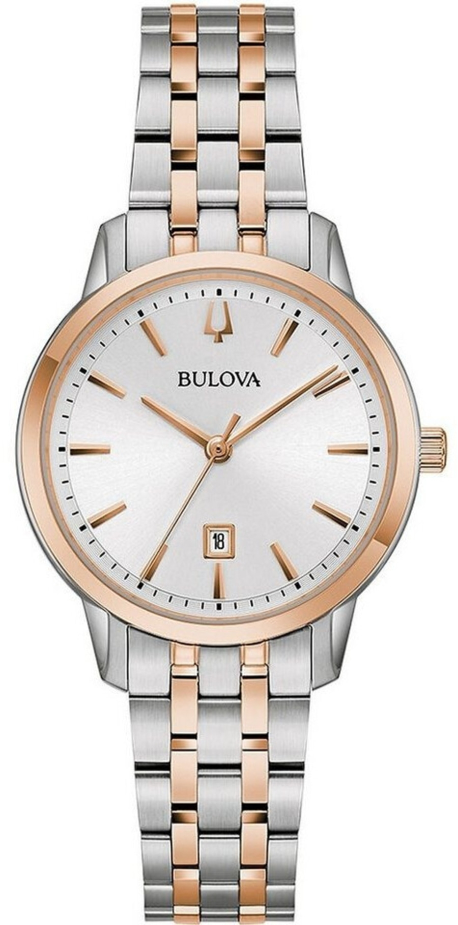 Bulova Damenuhr mit silbernem Gehäuse und roségoldfarbenen Akzenten