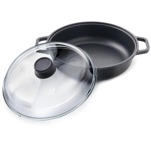 BETTY BOSSI Pfanne mit Glasdeckel Ø 28cm ofenfest Alu-Guss Antihaft Schwarz