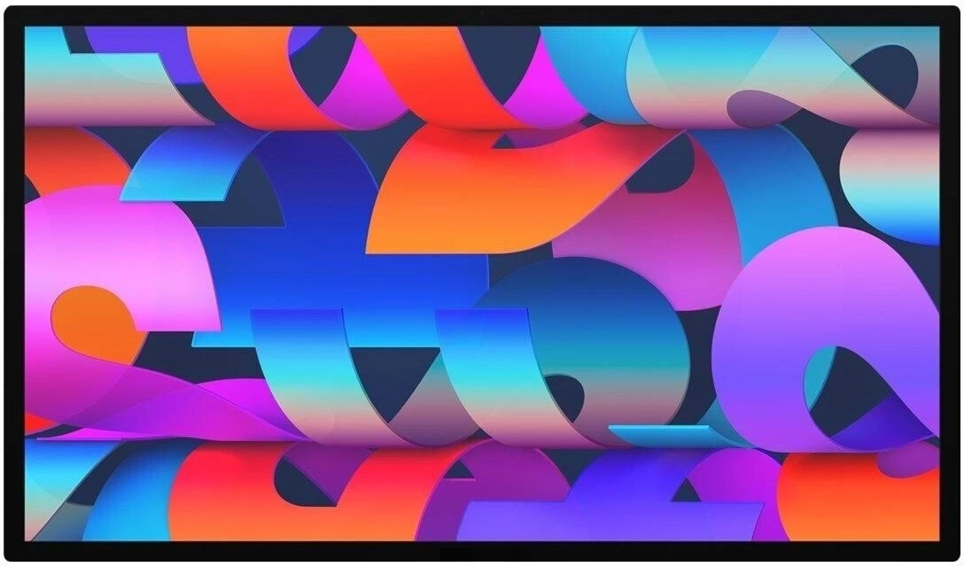 Abstraktes Hintergrundbild mit bunten, geschwungenen Formen und Farbverläufen auf dunklem Grund.