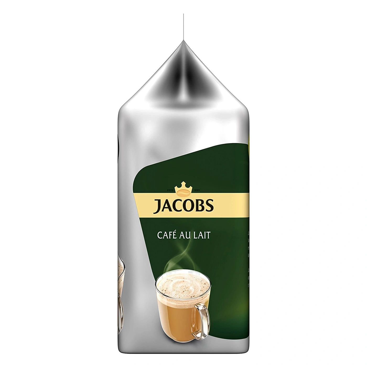 Jacobs Café au Lait Kaffeepackung, silberne Verpackung, Kaffeebecher
