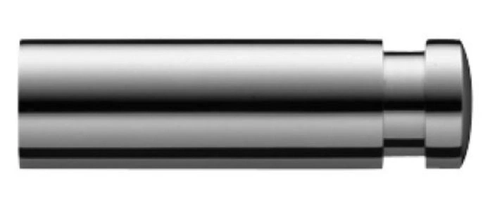 Ein glänzender metallischer zylindrischer Gegenstand mit verschiedenen Durchmessern und einem abgerundeten Ende