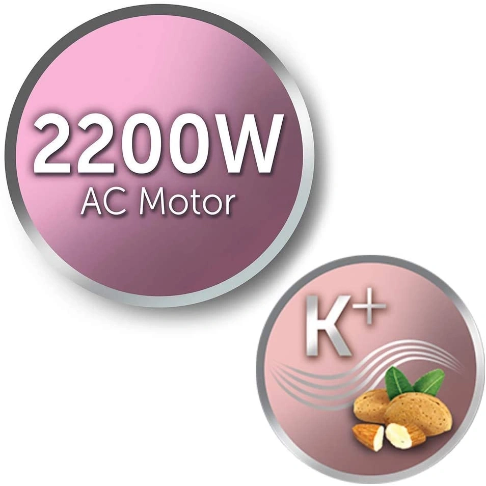 2200W AC Motor, K+, Mandeln, Blätter, rosa Kreise, Produktbild, Haartrockner