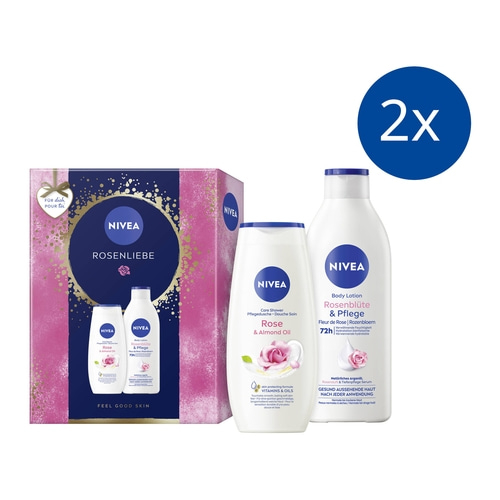 NIVEA Rosenliebe 2 x Geschenkset, Rose & Almond Oil Pflegedusche + Rosenblüten
