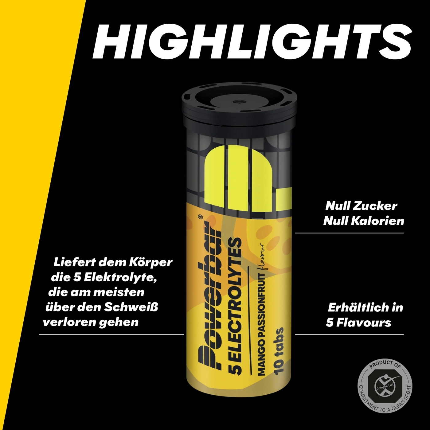 Powerbar 5 Electrolytes Mango Passionfruit Tabs, Null Zucker, Null Kalorien, Erhältlich in 5 Flavours