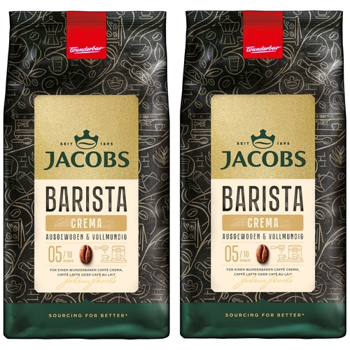 JACOBS Kaffeebohnen Barista Editions Crema 2 x 1 kg ganze Kaffee Bohnen geröstet