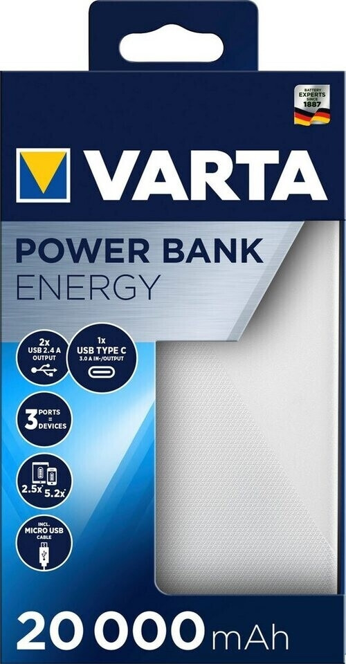 2 x VARTA Power Bank 20000 mAh mit Ladekabel 1xUSB-C 2x USB-A 1x MicroUSB B-WARE