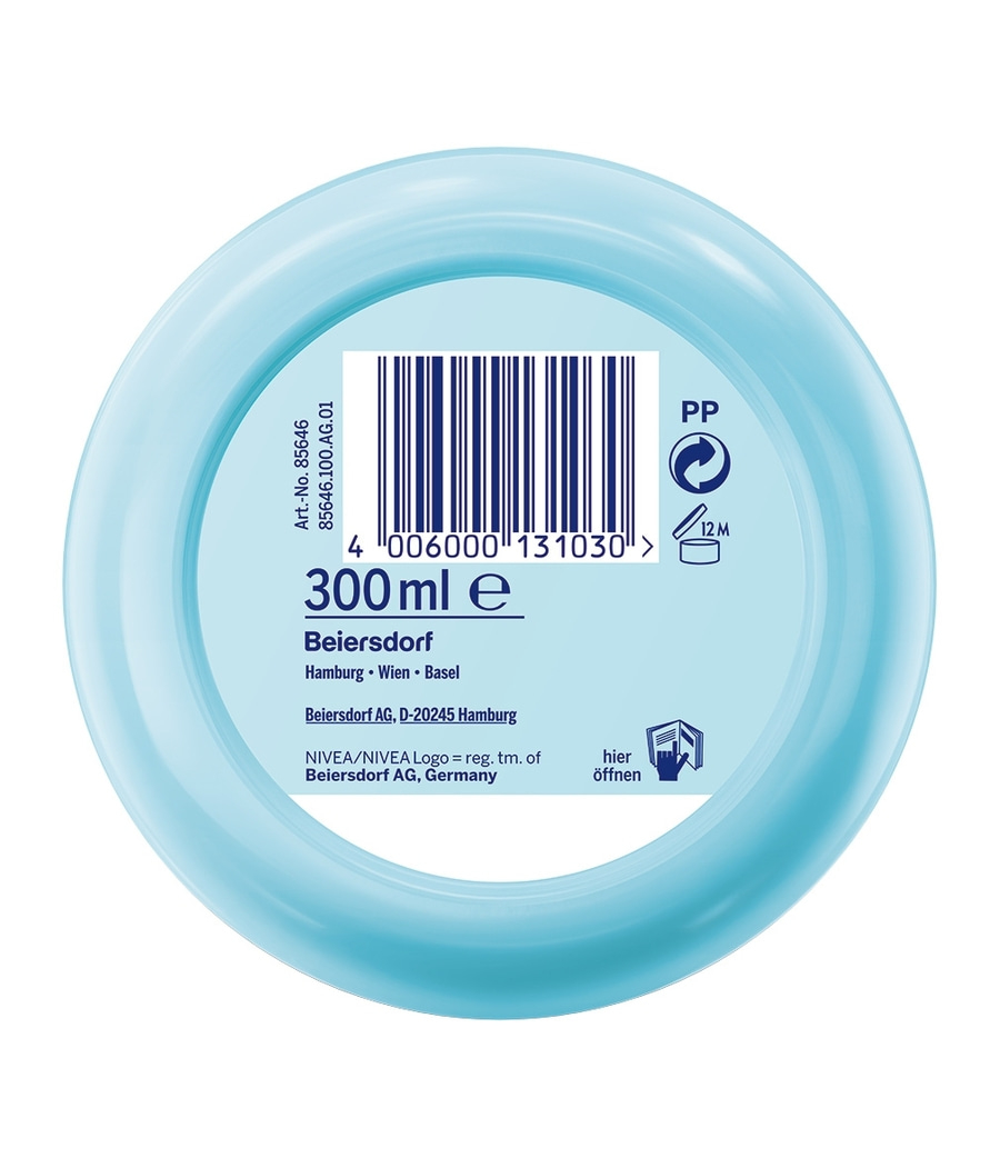 Blaues Creme-Glas mit Barcode, 300ml, Beiersdorf, 12M, Nivea Logo, Öffnen
