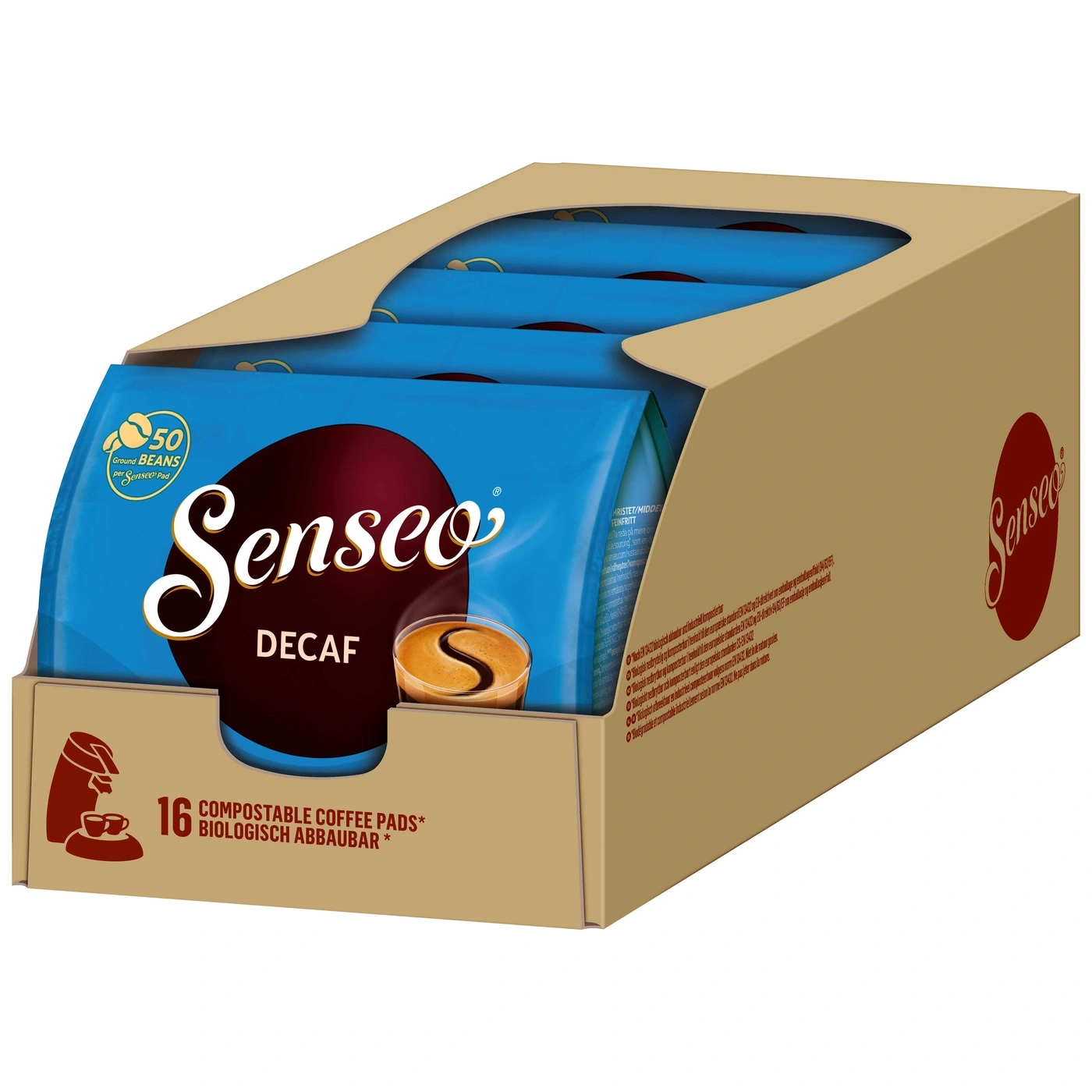 Senseo Decaf Kaffee Pads in einer Box, 16 Stück, kompostierbar, biologisch abbaubar, 50 Bohnen