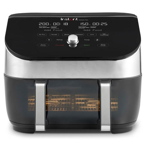 Instant Vortex Plus Airfryer mit Anzeige, Knöpfen und Funktionen zum Kochen.