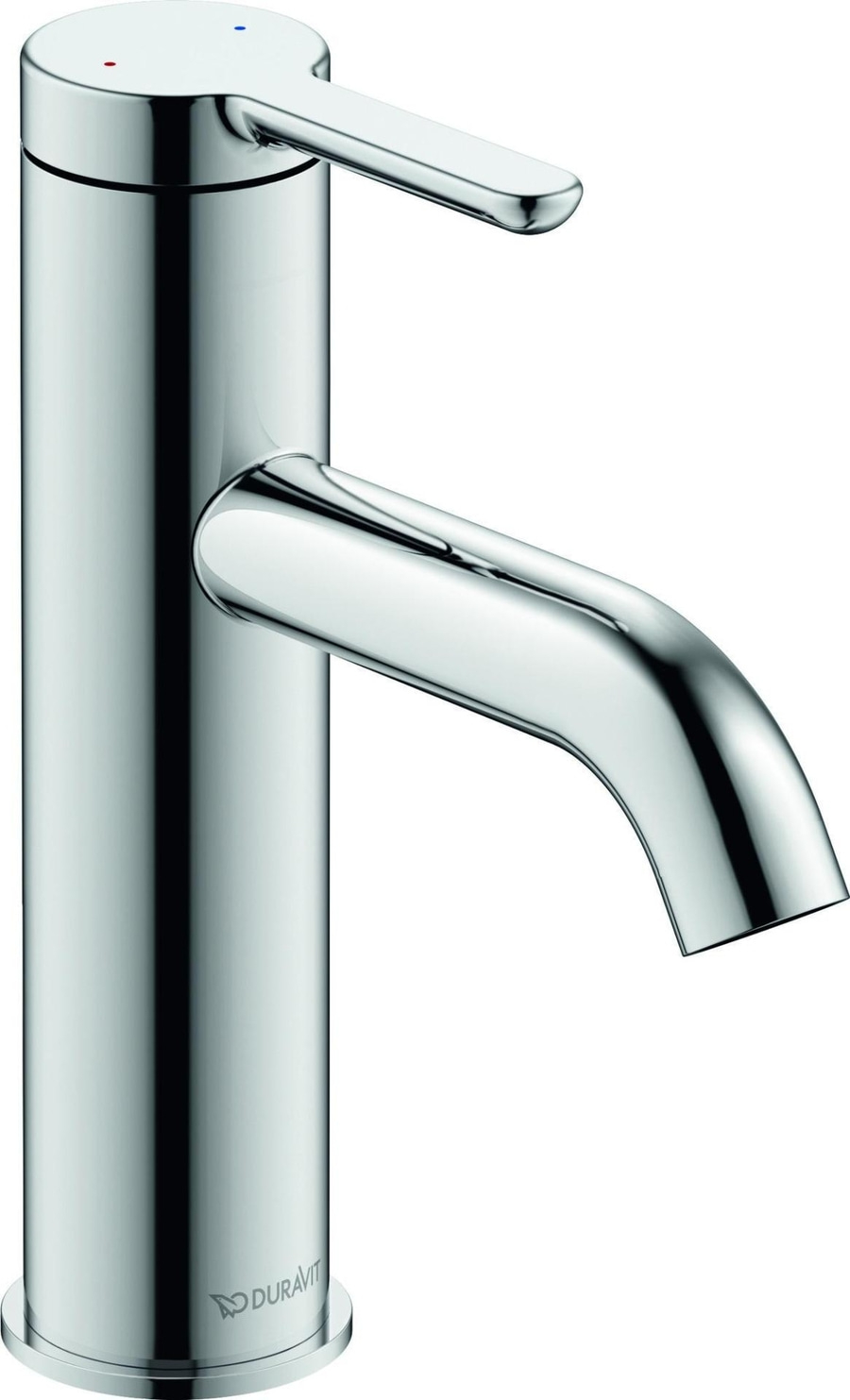 Chrom-Wasserhahn mit langem Auslauf und Hebel, Duravit-Logo, Badezimmerarmatur