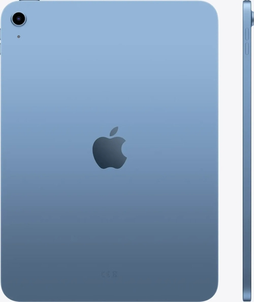 Blaues Apple iPad mit Kamera und Logo, Seitenansicht, modernes Design
