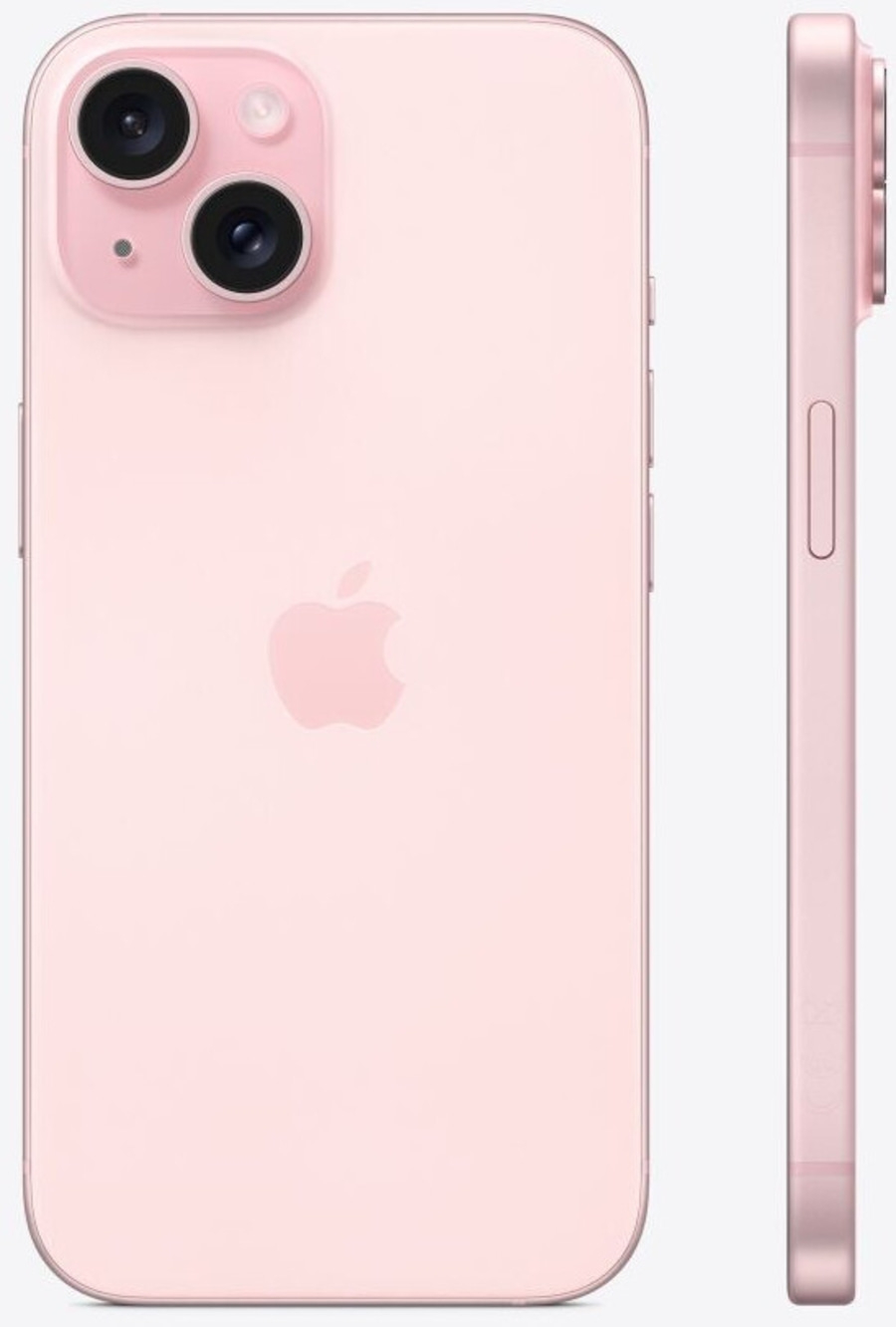 Rosa iPhone 13 mit zwei Kameras und Apple-Logo auf der Rückseite.