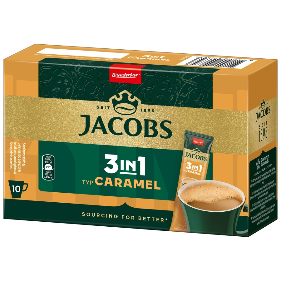 JACOBS Löskaffee 3in1 Typ Caramel 12x10 Getränke Sticks löslicher Kaffee Instant