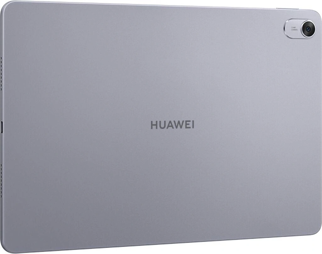 Silbernes Huawei Tablet mit Kameralinse und "HUAWEI"-Schriftzug.