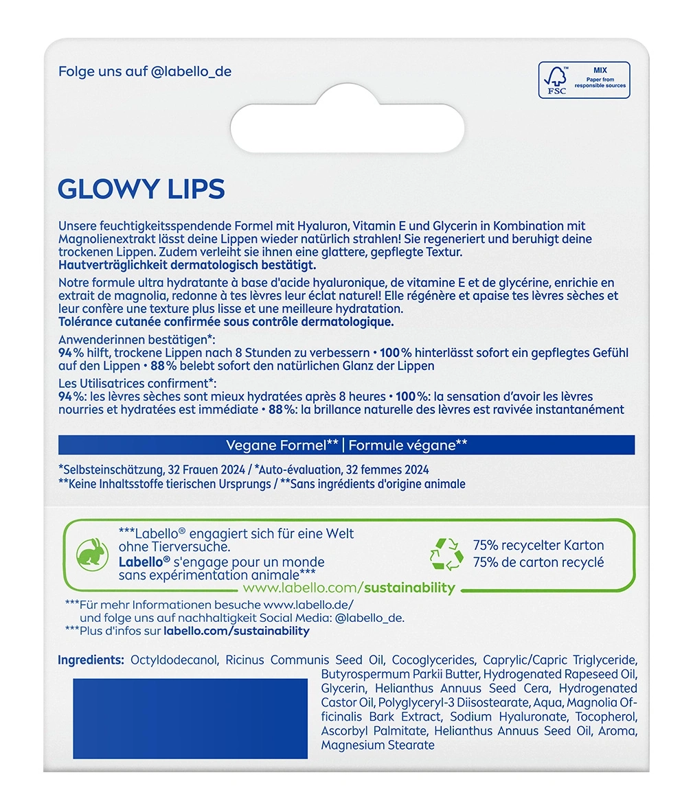 Eine Hautpflegepackung für Lippen mit dem Titel "GLOWY LIPS".