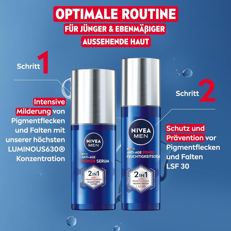 NIVEA MEN Anti-Age 2in1 Power Serum 30ml + 24h Feuchtigkeitscreme 50ml LSF30 Set