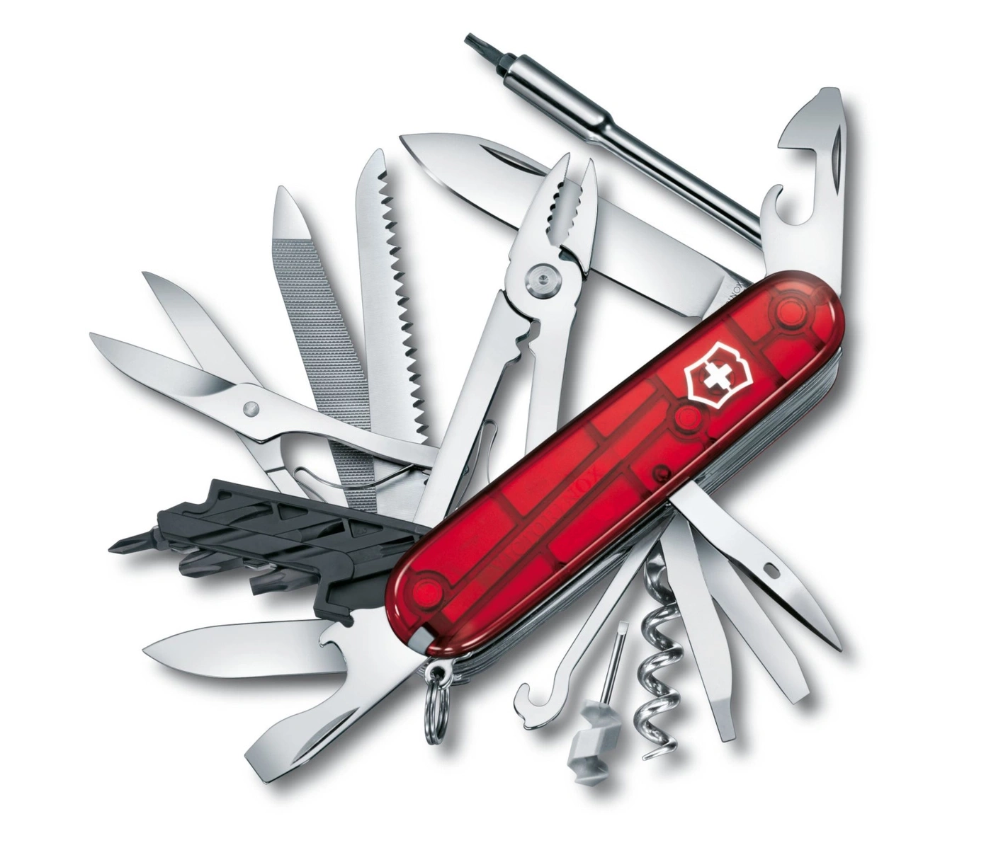 Schweizer Taschenmesser mit vielen Werkzeugen, rot, nah