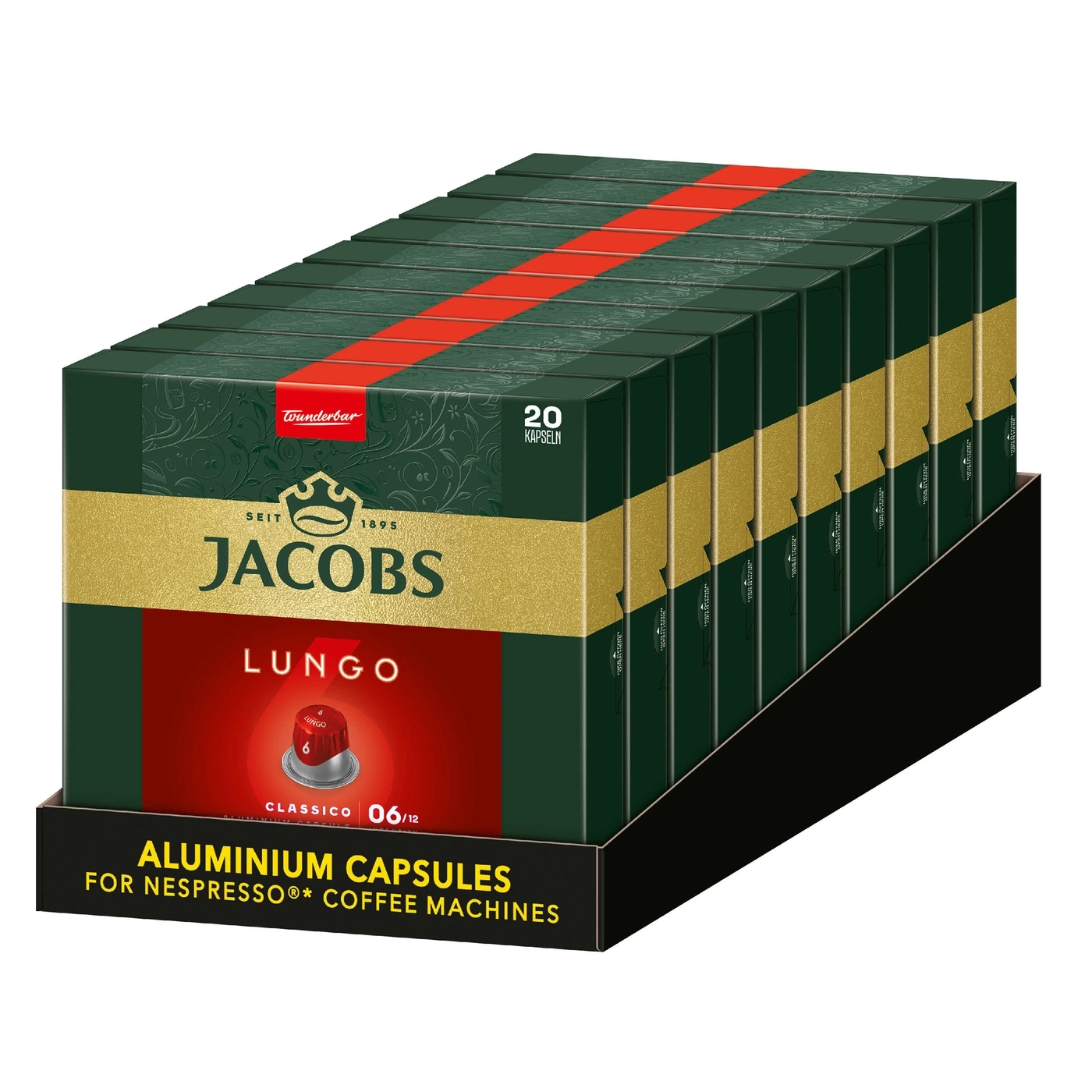 Jacobs Lungo Kaffeekapseln, 20 Kapseln, Aluminium, für Nespresso Maschinen, Classico 06/12