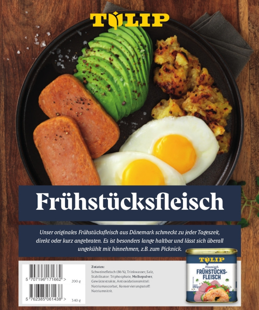 TULIP 12x 340g Frühstücksfleisch Original Dänische Delikatesse Konservendose NEU