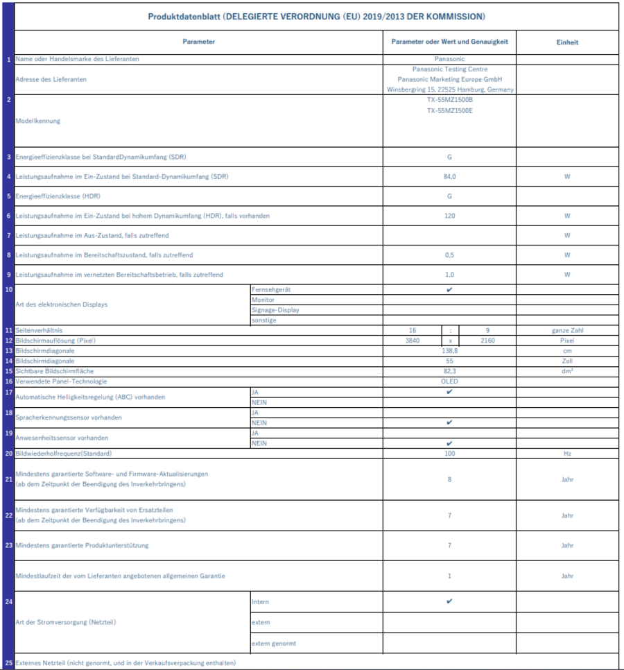 Panasonic OLED Fernseher 55 Zoll 4K Ultra HD Smart TV TX-55MZ1500E bis 120 Hz