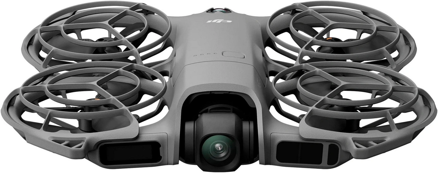 Grauer DJI Mini 3 Pro Drohne mit Propellerschutz und Kamera