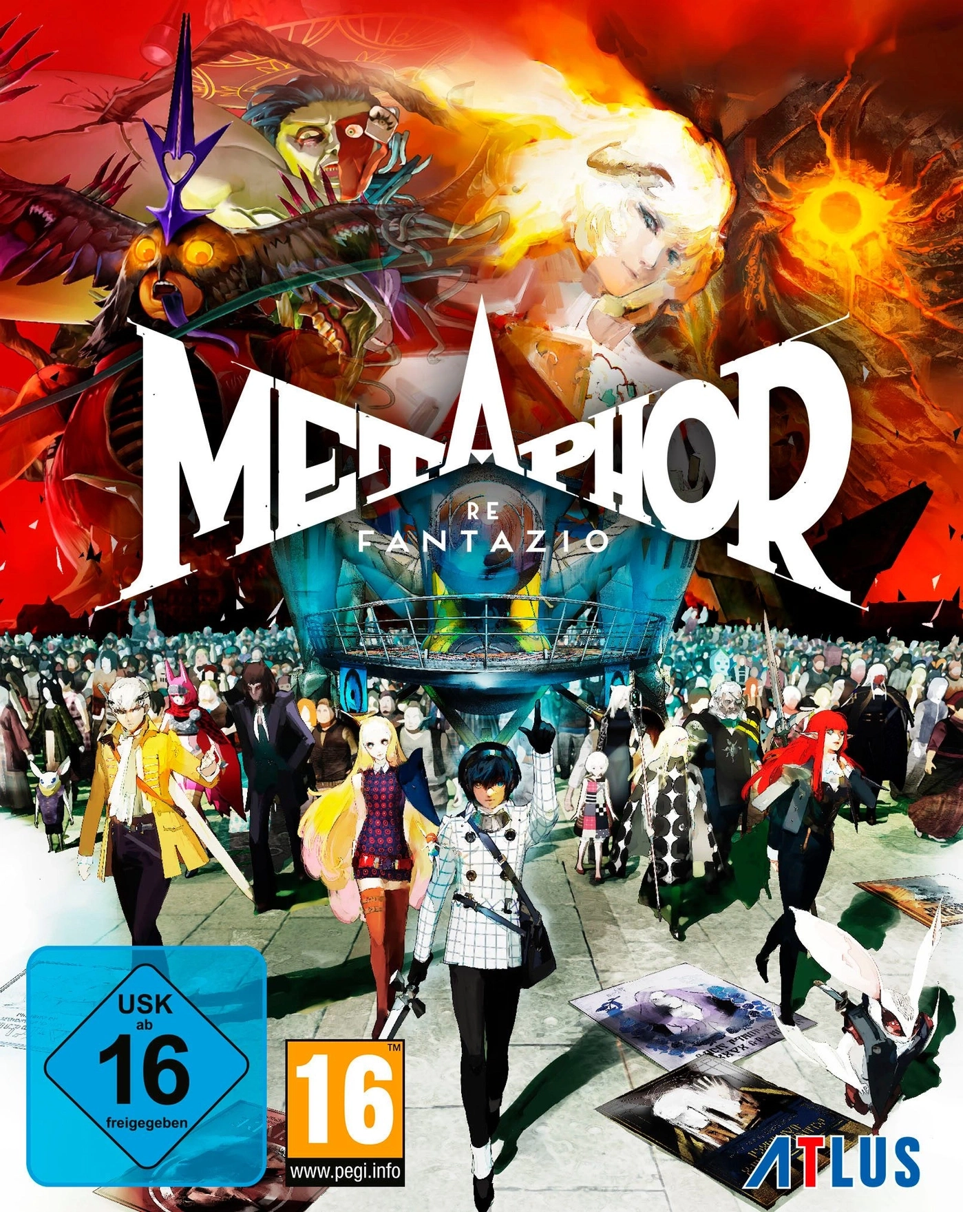 Metaphor Re Fantazio Videospiel-Cover mit Anime-Charakteren und Altersfreigabe