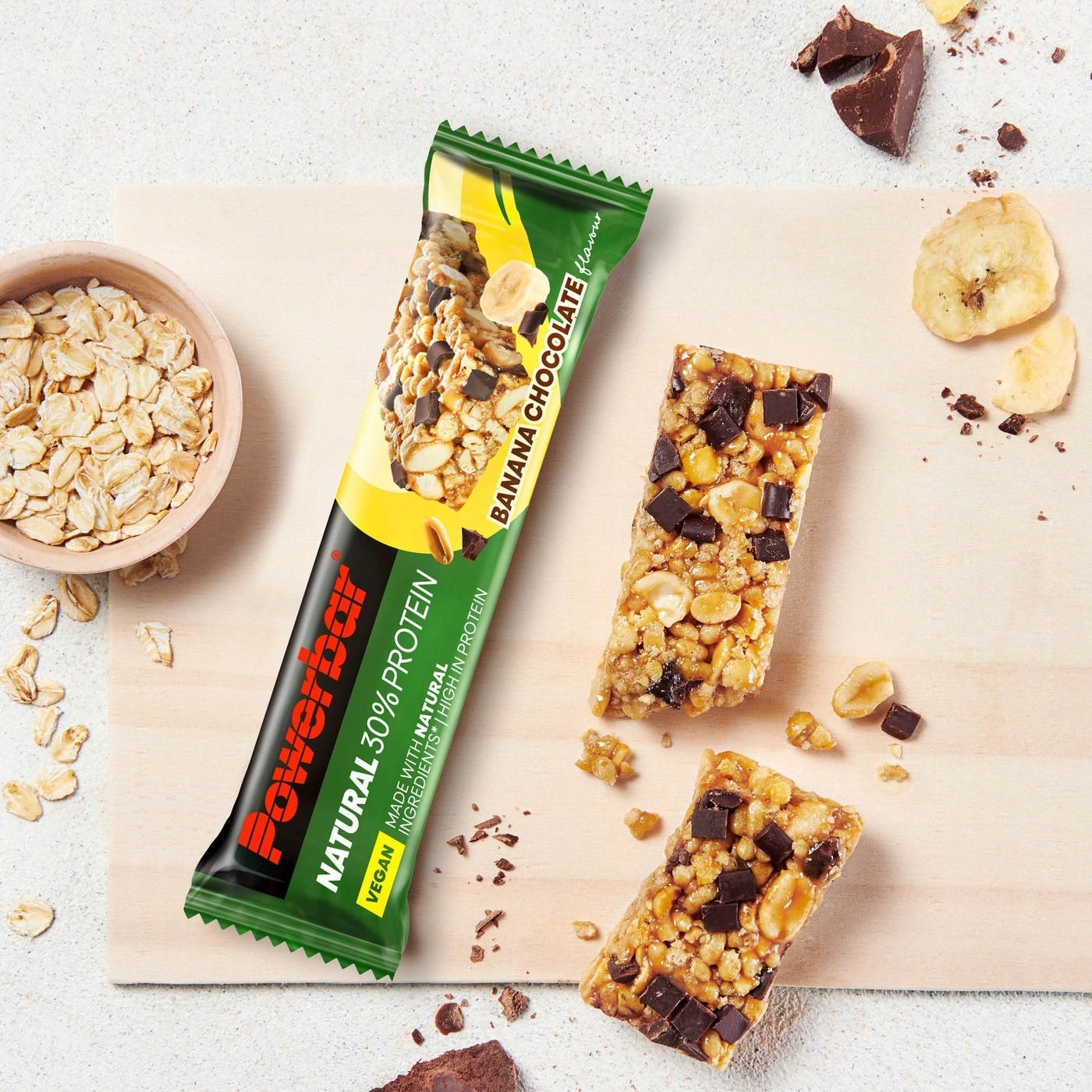 Powerbar Bananenschokolade Proteinriegel mit Haferflocken und Schokolade