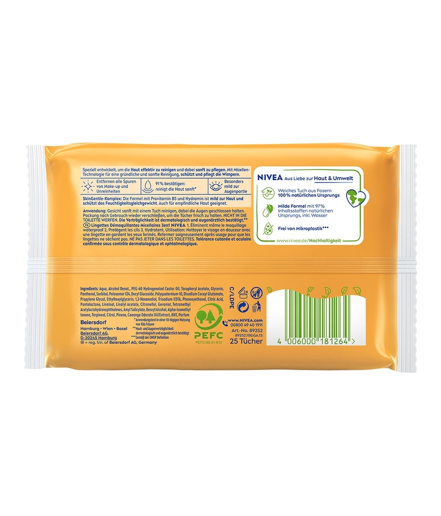 NIVEA Reinigungstücher, sanfte Reinigung, Hautpflege, Augenpartie, Make-up Entferner, 25 Tücher