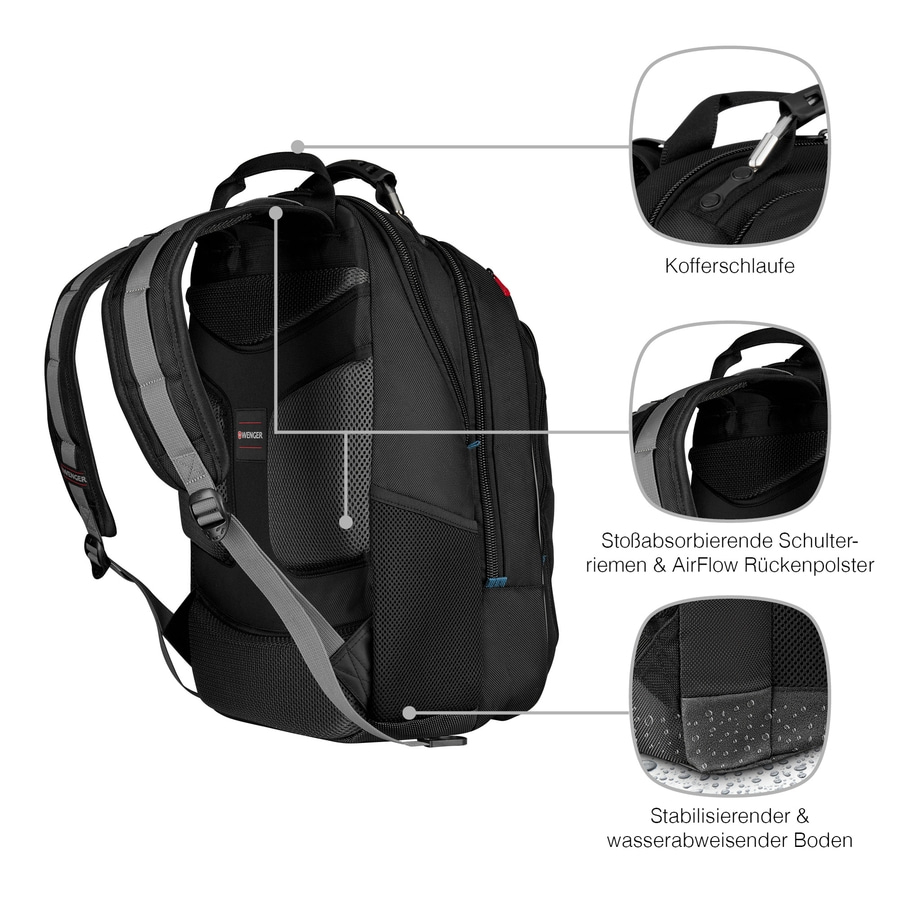 WENGER Carbon Notebook-Rucksack bis 17 Zoll Wasserdicht 30 L Schwarz-Rot