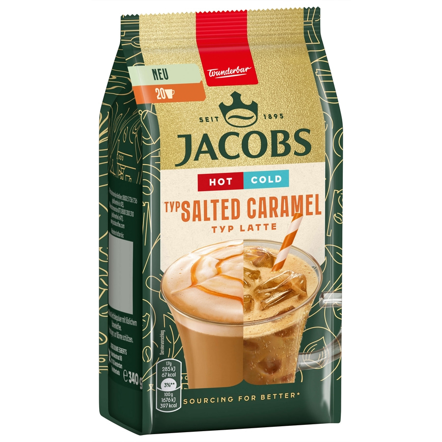 JACOBS Löskaffee TYP SALTED CARAMEL LATTE Hot Cold 12x 340g Beutel Instantkaffee