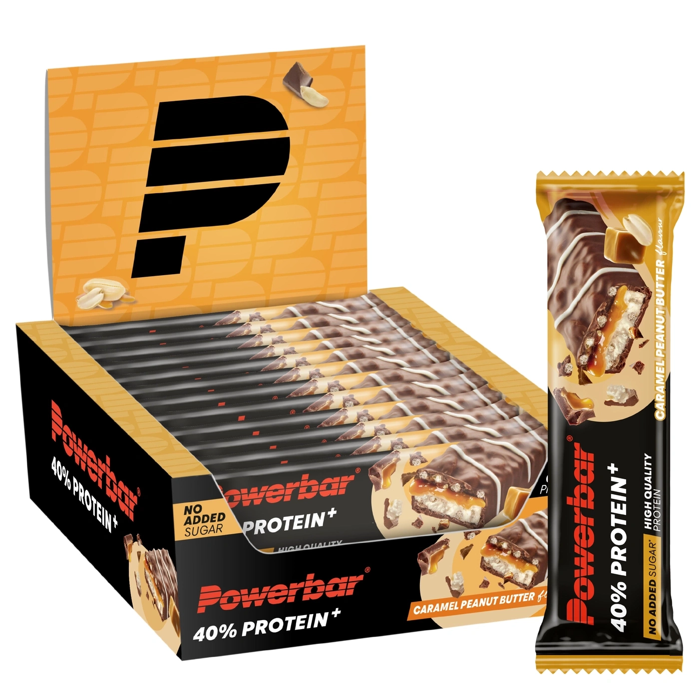 Riegel-Box mit Powerbar-Proteinriegeln, Karamell-Erdnussbutter-Geschmack