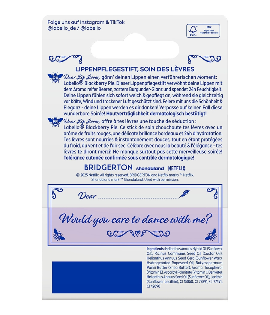 LABELLO LIMITED BRIDGERTON EDITION Lippenpflegeset (4-teilig) vegan