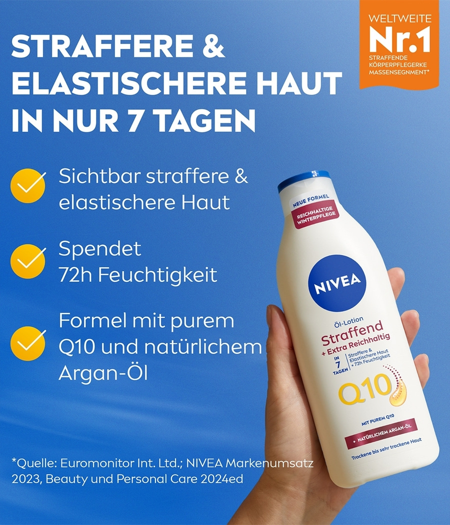Nivea Straffende Öl-Lotion, straffere Haut in 7 Tagen, Q10 und Argan-Öl, Winterpflege