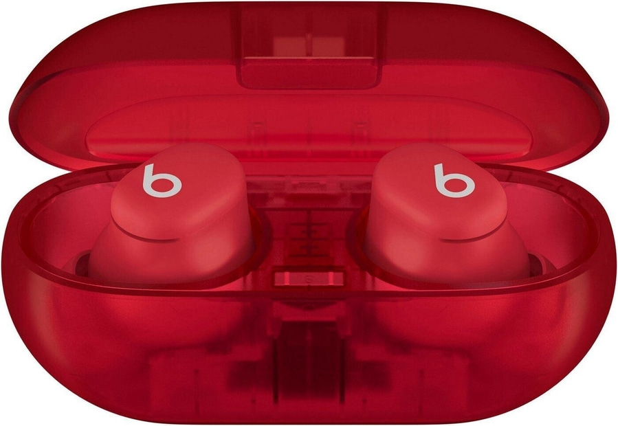 Rote kabellose Beats-Kopfhörer mit Ladecase
