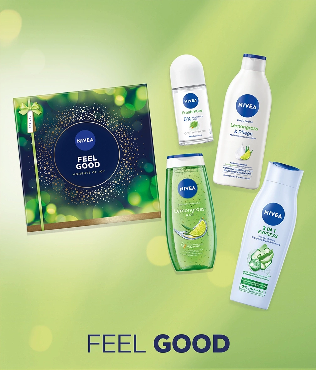 Nivea "Feel Good" Geschenkset mit Duschgel, Bodylotion, Deo und Shampoo