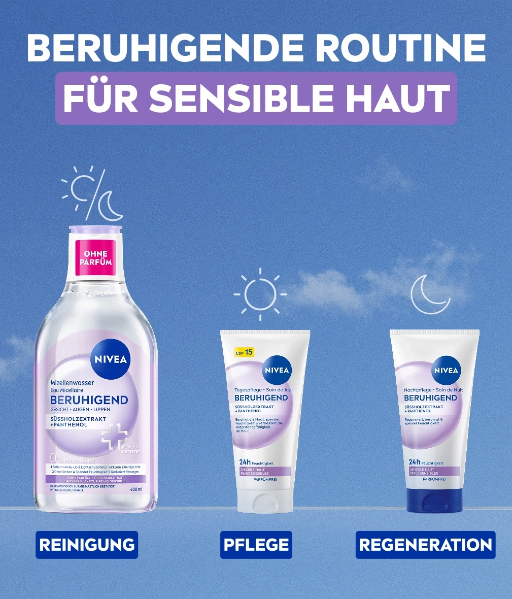 NIVEA beruhigende Routine für sensible Haut mit Reinigung, Pflege und Regeneration