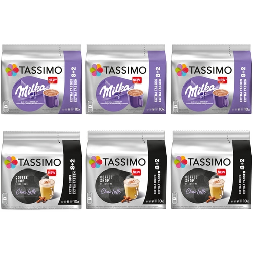 TASSIMO Kapseln Choco-Chai-Paket je 3 Packungen Milka & Chai Latte 60 Getränke